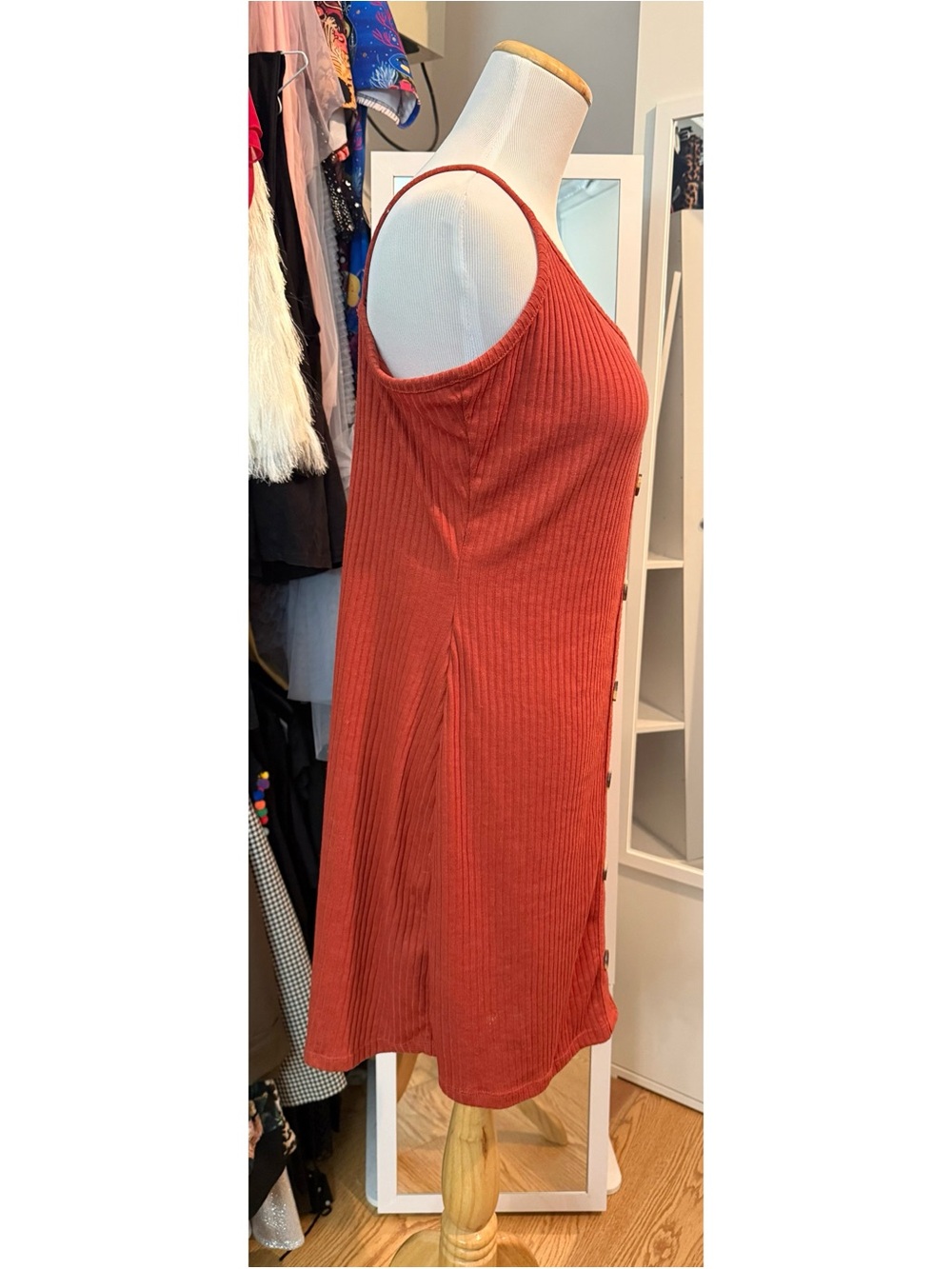 Ardene Rust Ribbed Button-Front Mini Dress Size Large - Picture 5 of 8